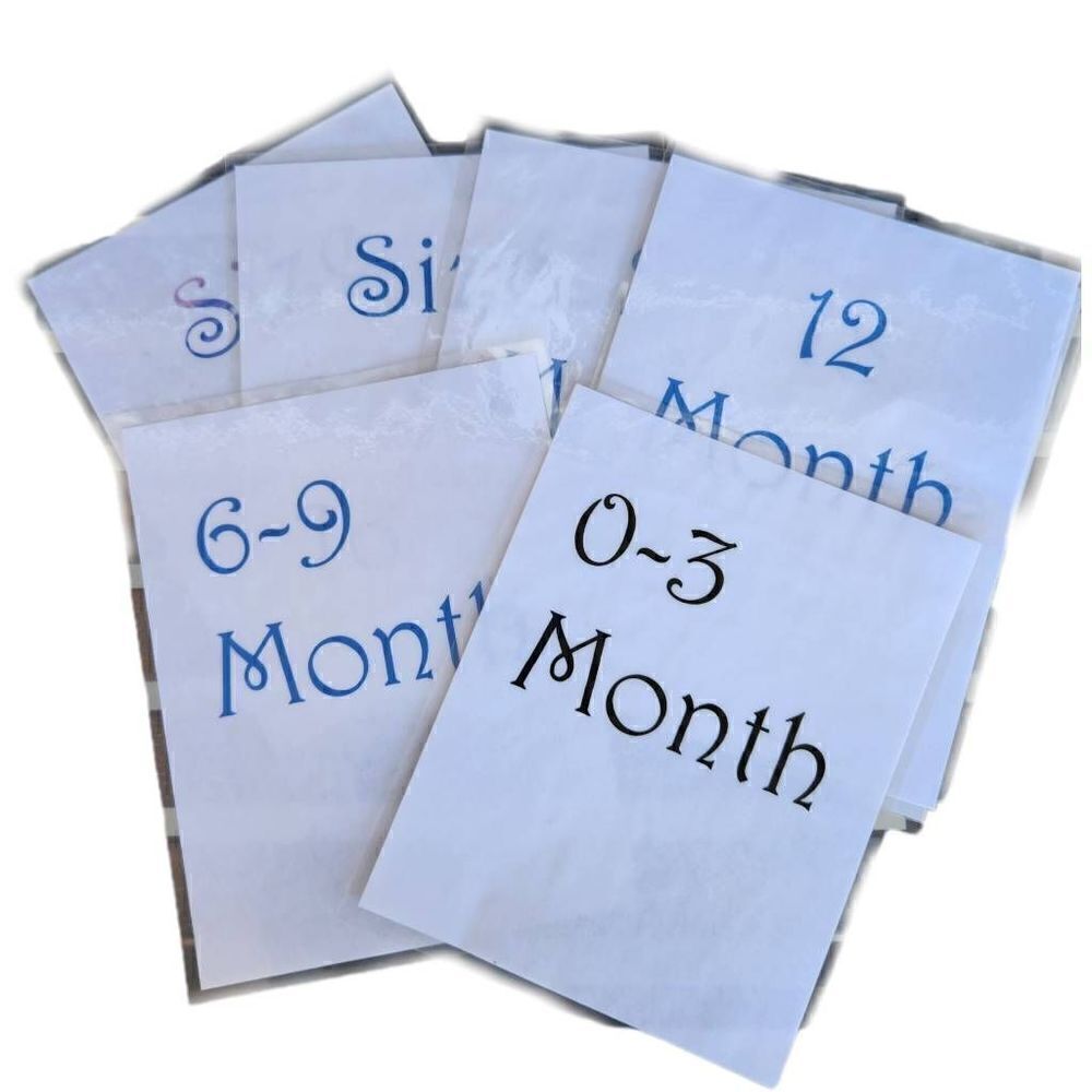 Laminated 7 signs baby clothing size yard sale store display accessories 11.5x9"